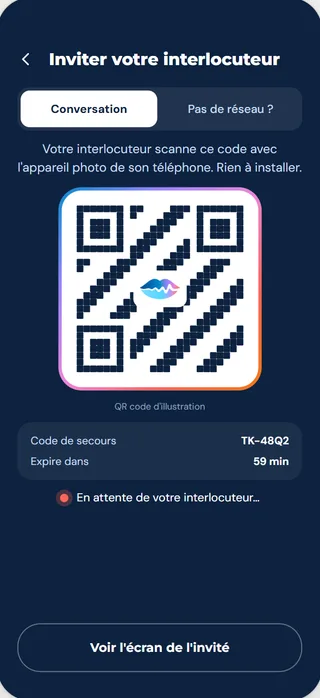 Écran Inviter : QR code à scanner